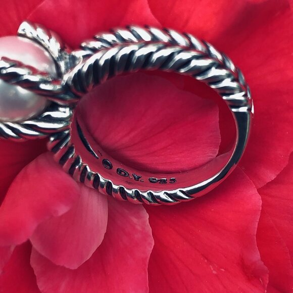 David Yurman 10mm Cultured Freshwater Pearl & Diamonds Ring Size 7 Beautiful - Picture 7 of 9